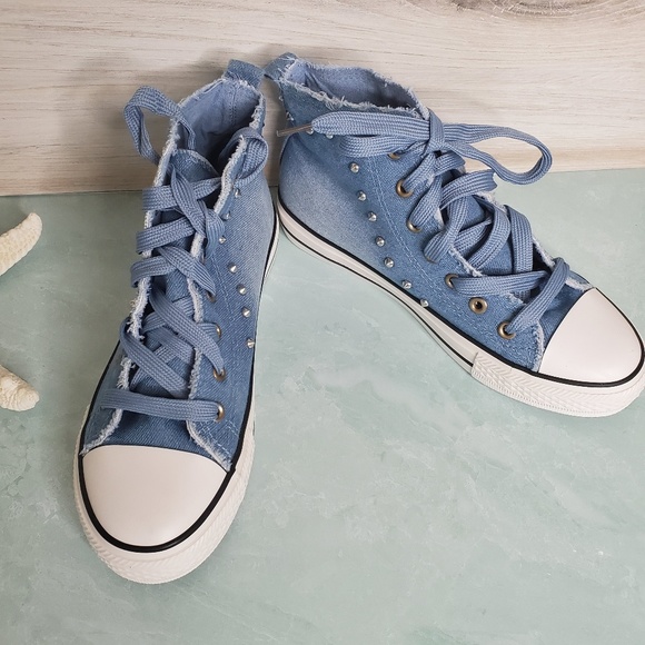 New! Denim Lace Up Sneakers - Picture 3 of 6